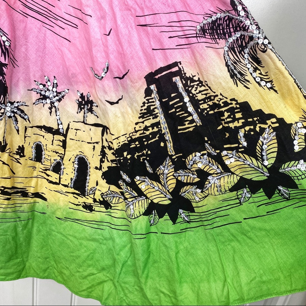 Angie Dip Dye Sequin Tropical Midi Circle Skirt S - Picture 3 of 7
